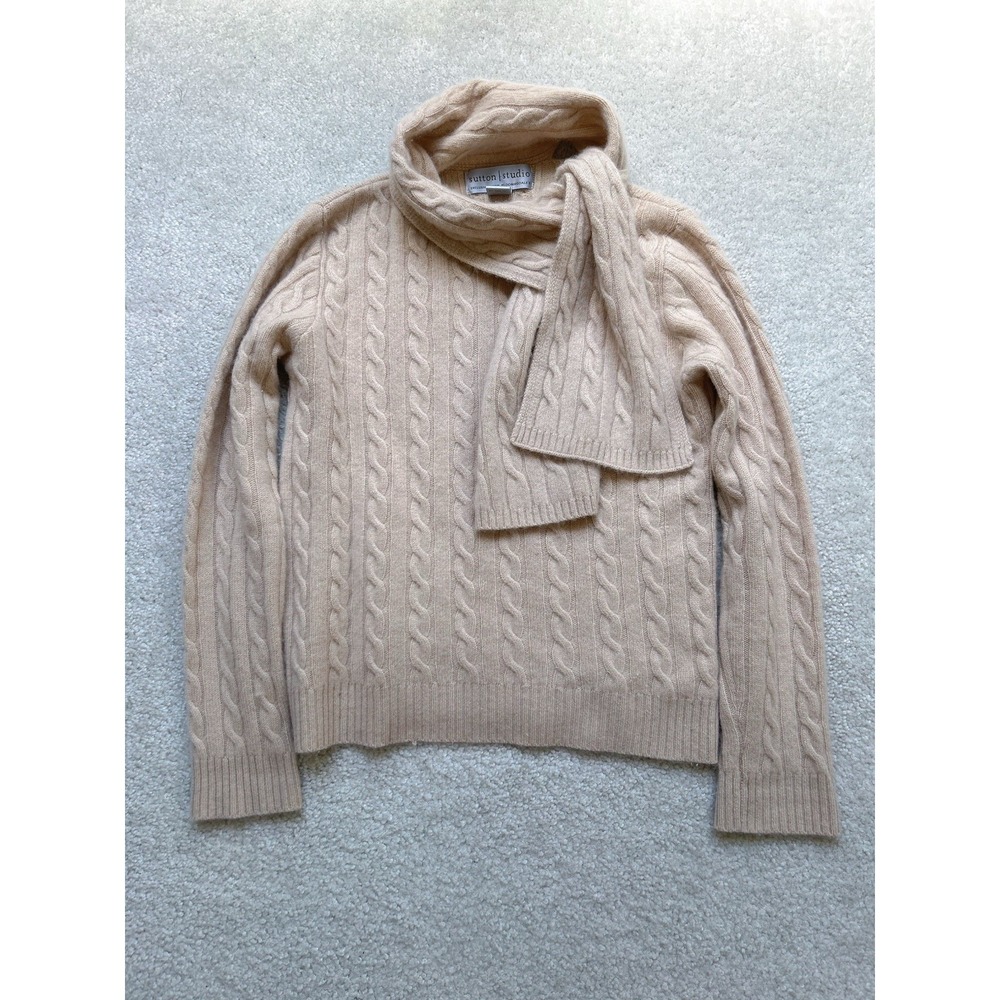 Sutton Studio Cashmere Sweater Womens Small Ivory Cable Knit Scarf Pullover